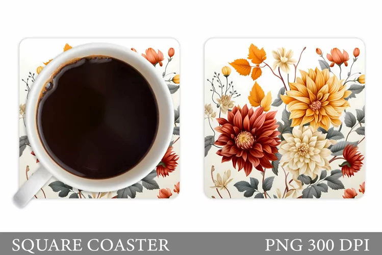 Floral Coaster Design. Flowers Coaster Sublimation