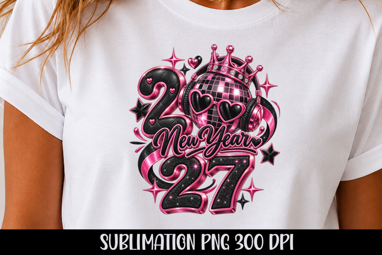 New Year 2027 Pink Disco Ball Sublimation PNG, tshirt png