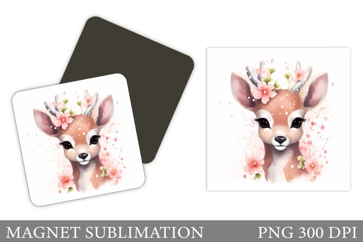 Spring Deer Magnet Design. Cute Deer Magnet Sublimation