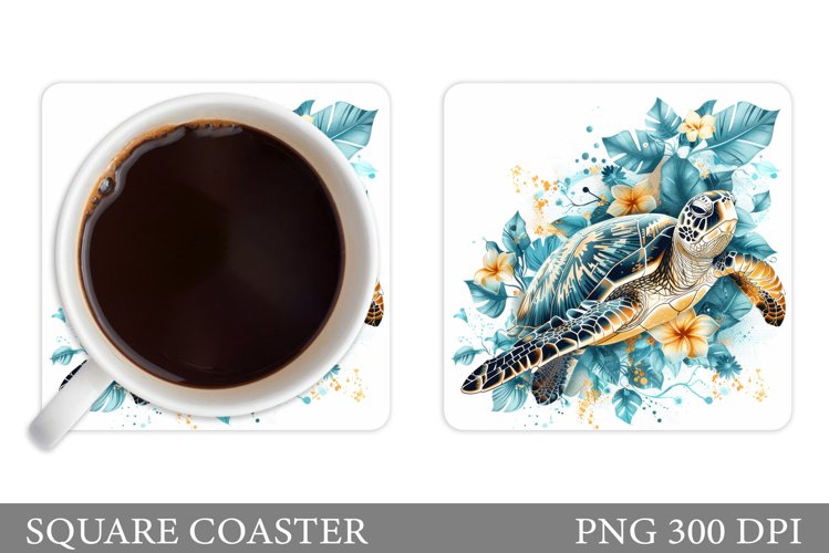 Turtle Square Coaster Design. Sea Turtle Coaster Sublimation example image 1