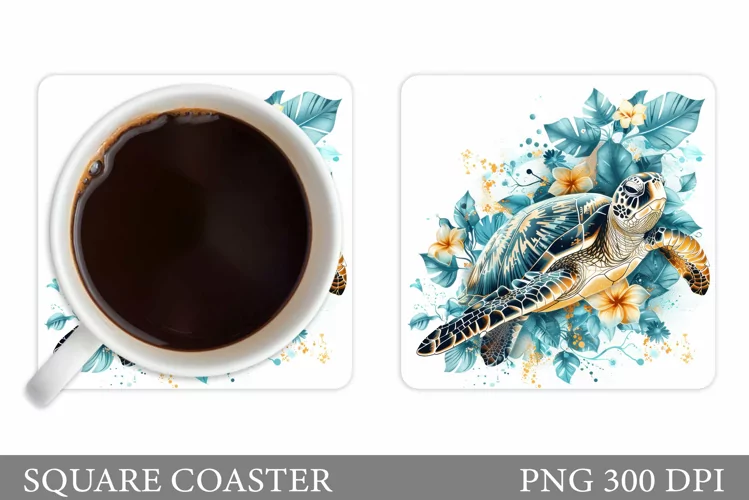 Turtle Square Coaster Design. Sea Turtle Coaster Sublimation