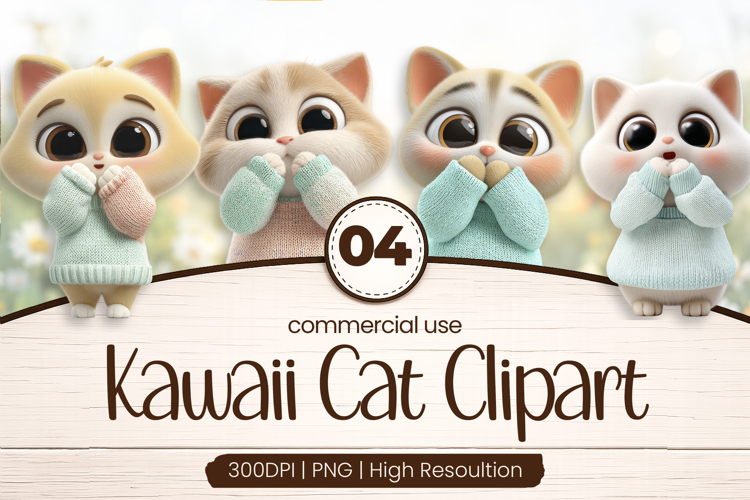 Shy Kawaii Cat Friends Clipart Sublimation PNG