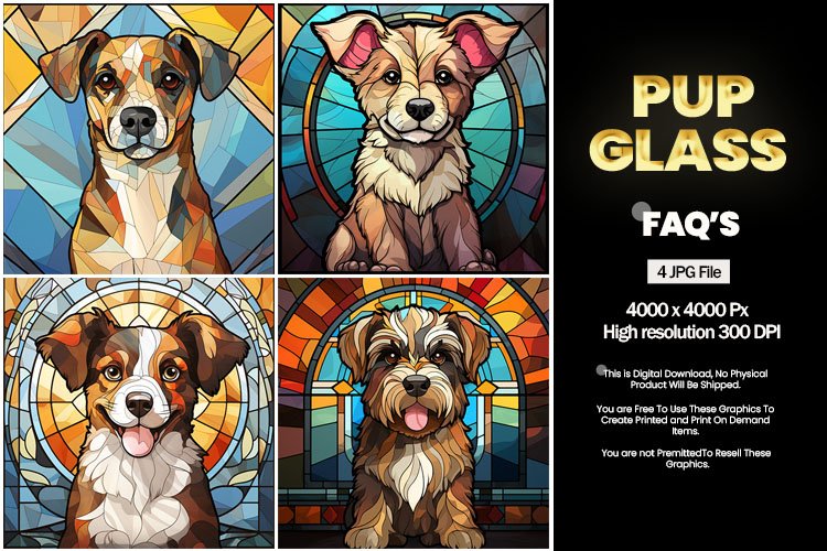 Pup Stained Glass Square Coaster - 04 Variations example image 1