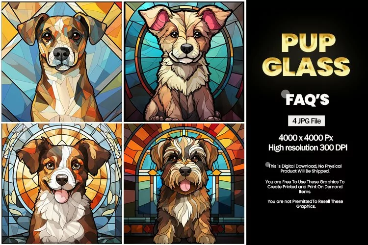 Pup Stained Glass Square Coaster - 04 Variations