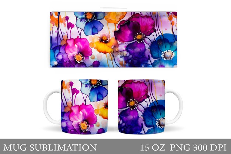 Flowers Mug Wrap Sublimation. Abstract Mug Wrap Design