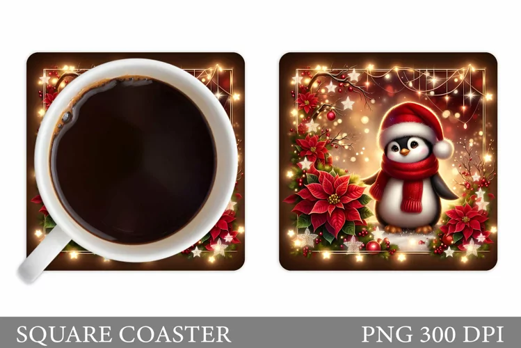 Cute Penguin Coaster Sublimation. Christmas Coaster Design