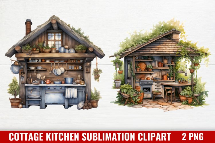 Cottage Kitchen Sublimation Clipart,