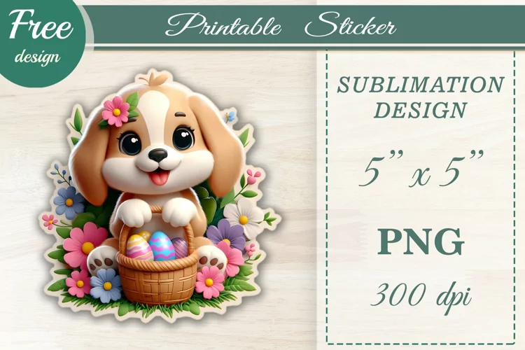Easter Printable Sticker, Png, Cartoon Cute Dog, Sublimation