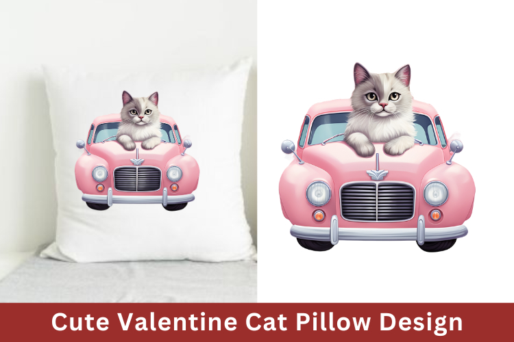 Cute Valentine Cat Pillow Design, Valentine Sublimation