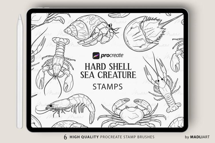 6 Sea Animal Procreate Brush Stamps. Crab, Crawfish, Lobster