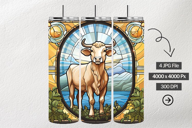 Baby Calf Stained Glass Square Coaster - 04 Variations example image 1