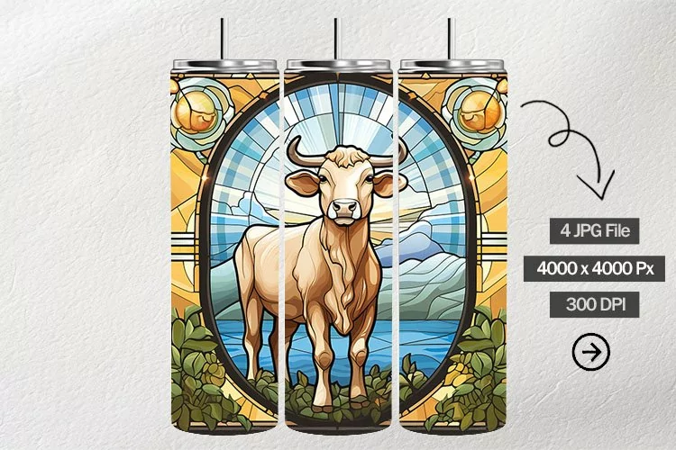 Baby Calf Stained Glass Square Coaster - 04 Variations