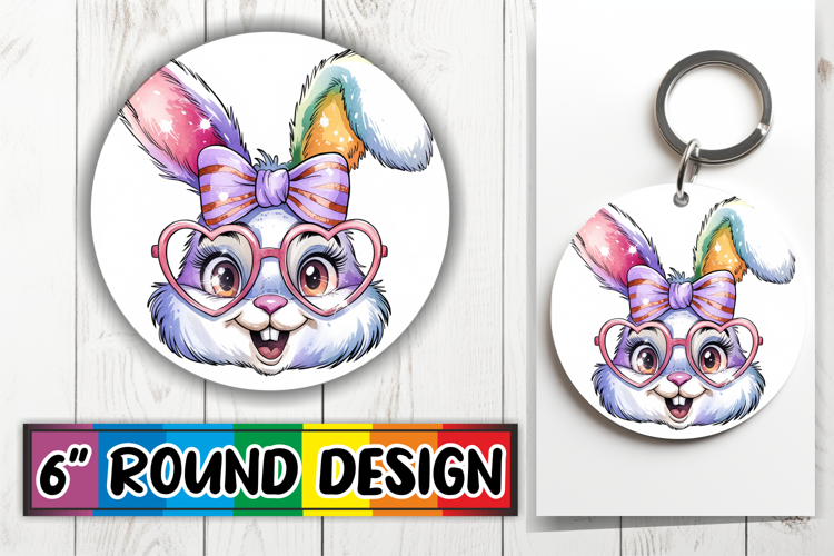Sweet Keychain Circle Sublimation, Easter Bunny