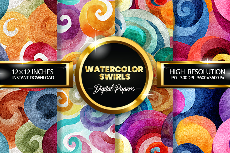 Watercolor Swirls Digital Papers - 04 variations
