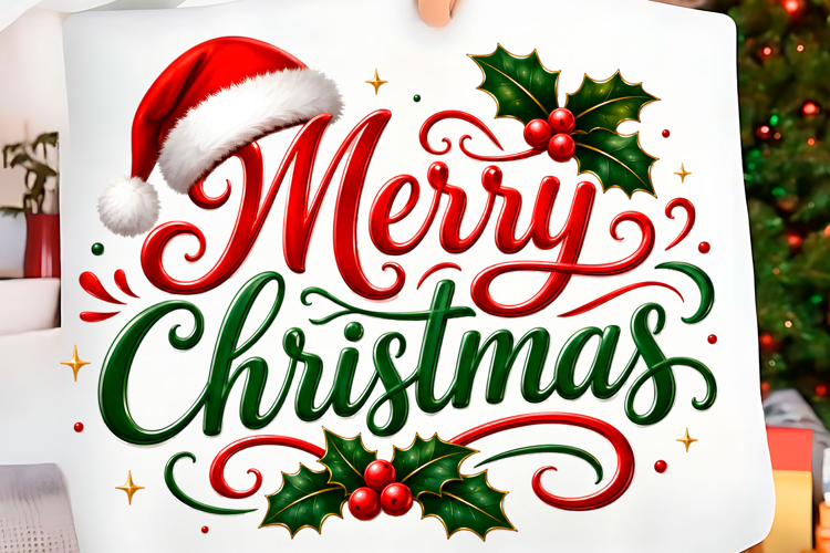 Merry Christmas Santa Hat Holly PNG