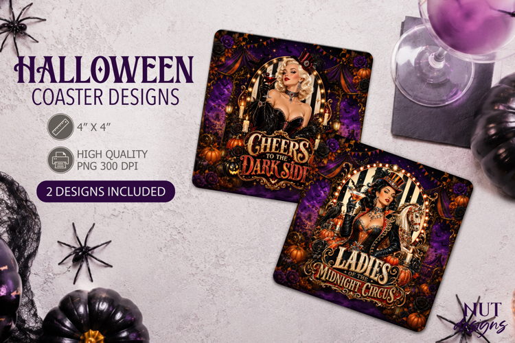 Witch Vintage Carnival Halloween decor square Coaster