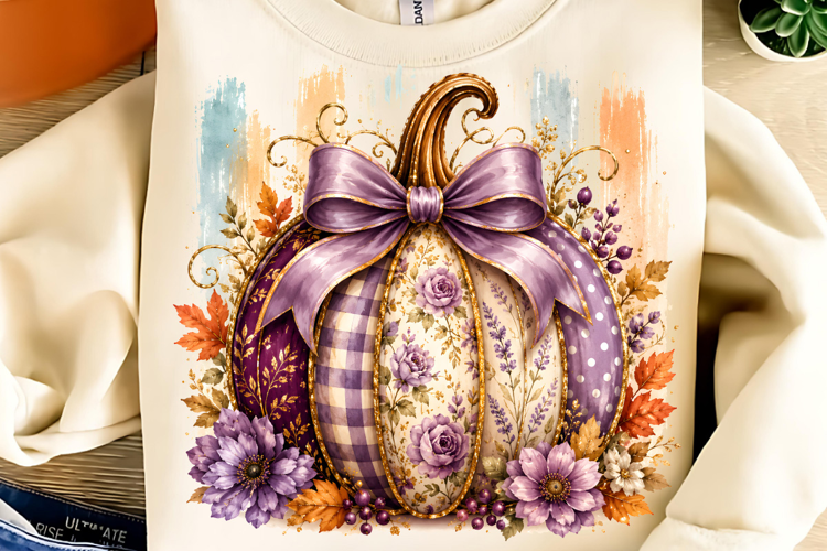 Coquette Patchwork Fall Pumpkin PNG, Autumn Pumpkin PNG