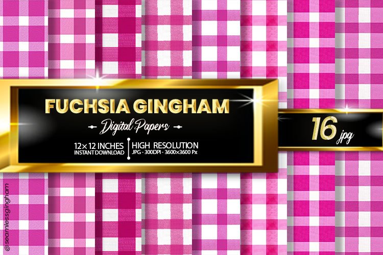 Fuchsia Gingham Digital Papers 16 Variations