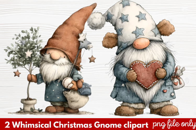 2 Whimsical Christmas Gnome Clipart | Cute Holiday Gnome PNG