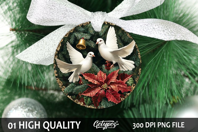 Christmas Dove Bird Ornament - Christmas Sublimation PNG