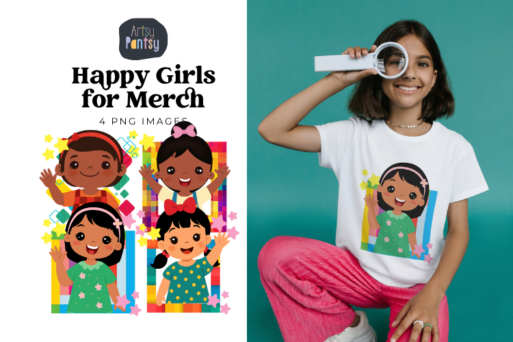 Happy Kids Clipart Bundle | 4 PNG Girls Kids Illustrations