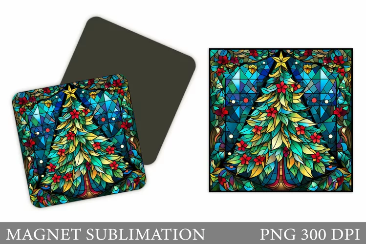 Stained Glass Keychain. Christmas Tree Keychain Sublimation
