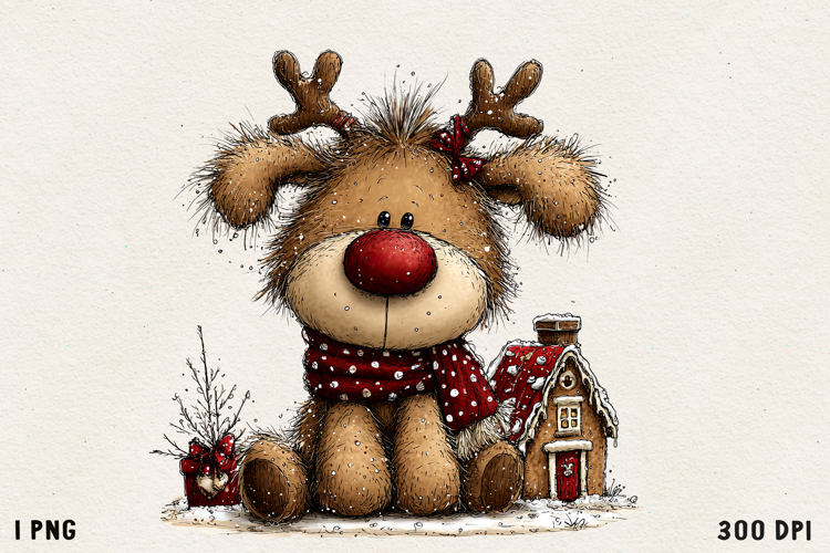 Cute Whimsical Christmas Reindeer Clipart Holiday PNG