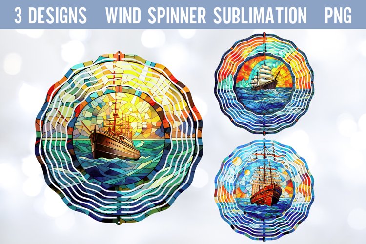 Ship Stain Glass Wind Spinner Sublimation PNG