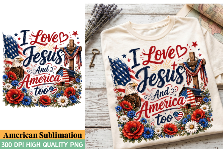 Love Jesus And America too Sublimation Design,4th of july
