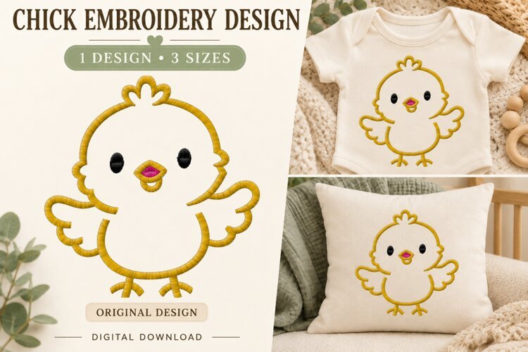 Cute Baby Chick Outline Embroidery example image 1