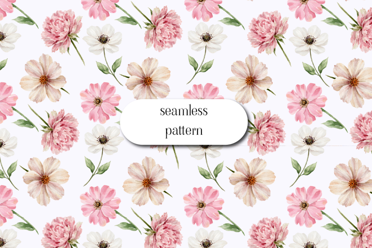 Pink Floral Seamless Watercolor Pattern Soft Blossom Art