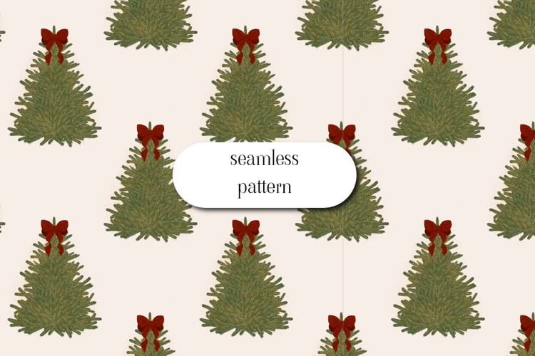 Christmas Tree Pattern with Red Bows on Cream Background