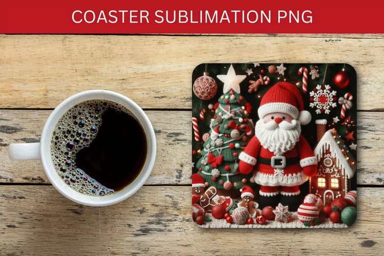 square coaster - knitted santa claus