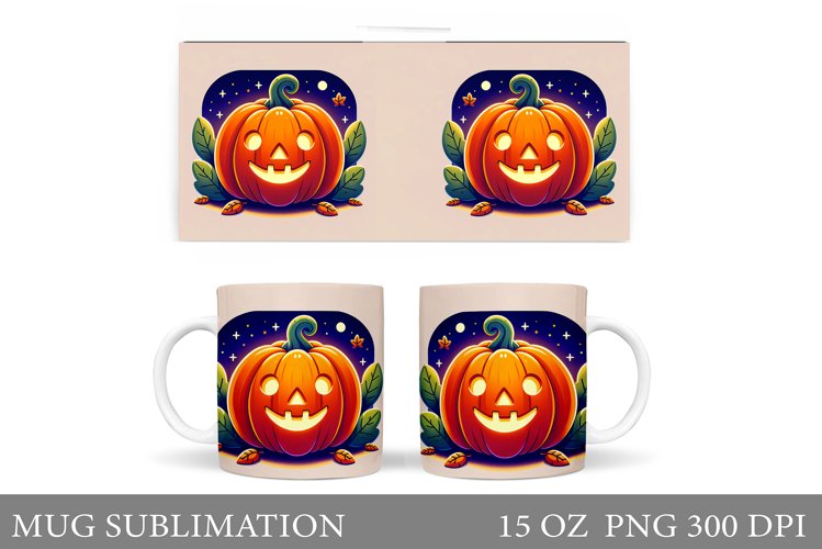 Cute Pumpkin Mug Sublimation. Cute Halloween Mug Wrap Design