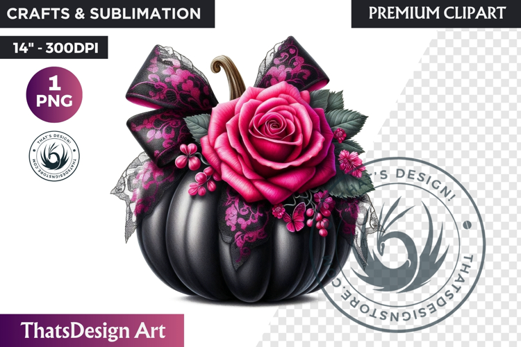 Floral Pink Coquette Pumpkin with bow PNG, Autumn Girly bow