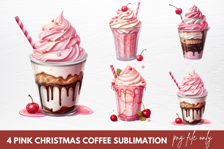 Pink Christmas Coffee Sublimation, Christmas Coffee Clipart
