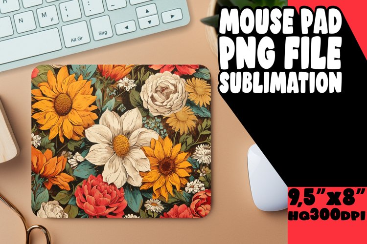 Retro Blossom Pattern Mouse Pad Print example image 1