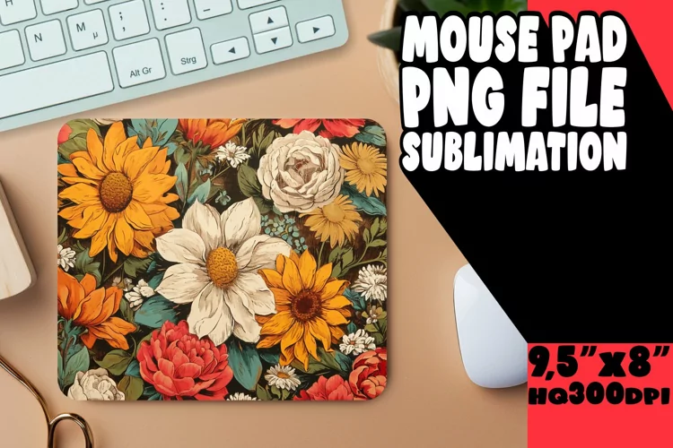 Retro Blossom Pattern Mouse Pad Print