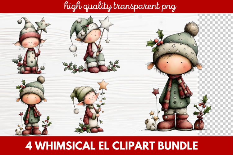 Whimsical Elf Clipart | Cute Christmas Elf PNG Illustration