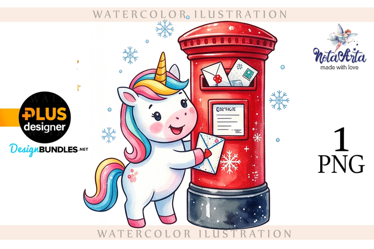Christmas Unicorn Watercolor Illustration