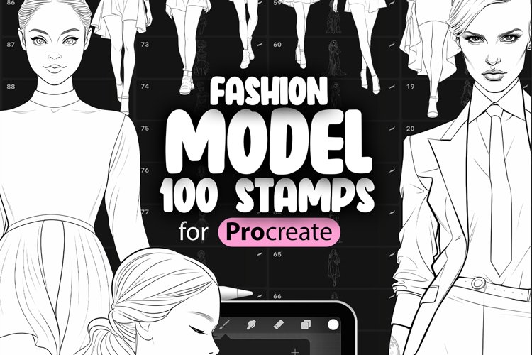 100 Procreate Fashion Model Stamp Brushes example image 1