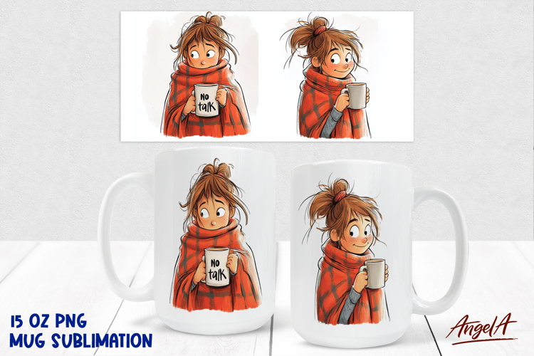 Happy girl drinking coffee 15 Oz Mug sublimation design