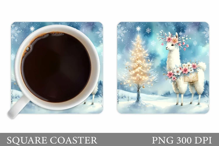 Christmas Lama Coaster Design. Christmas Coaster Sublimation