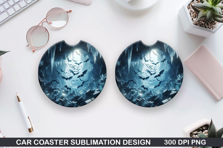 Haunted Bats Car Coaster Sublimation| Halloween Coaster PNG