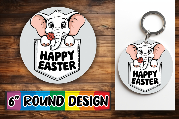 Joyful Circle Keychain Sublimation PNG, Easter Animals
