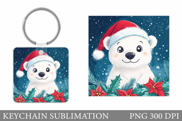 Cute Bear Keychain Design. Christmas Keychain Sublimation