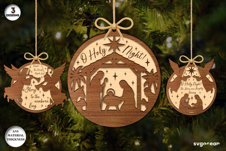 Round Nativity Ornaments Laser Cut | Bible Quotes | SVG