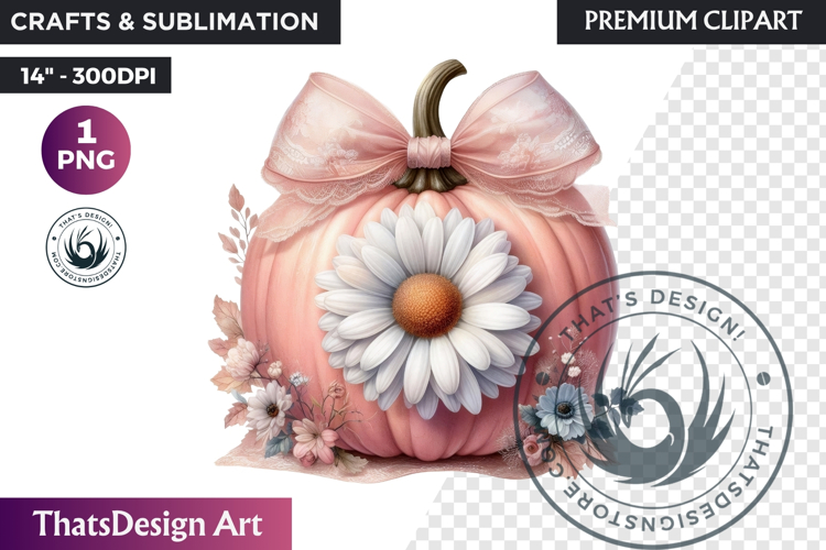 Floral Dreamy Pastel coquette pumpkin with bow PNG Clipart