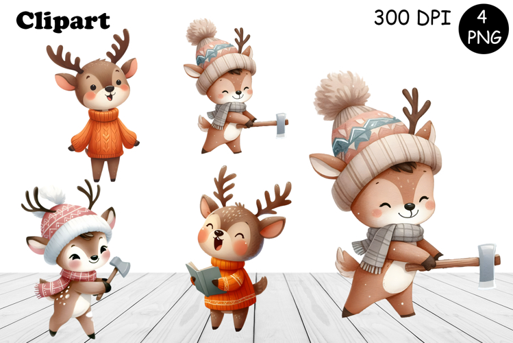 Christmas bunny animals winter Watercolor Clipart