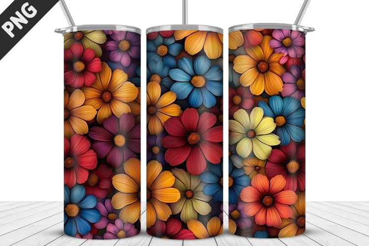 3D Prettiest Flowers Tumbler Wrap | Sublimation Design